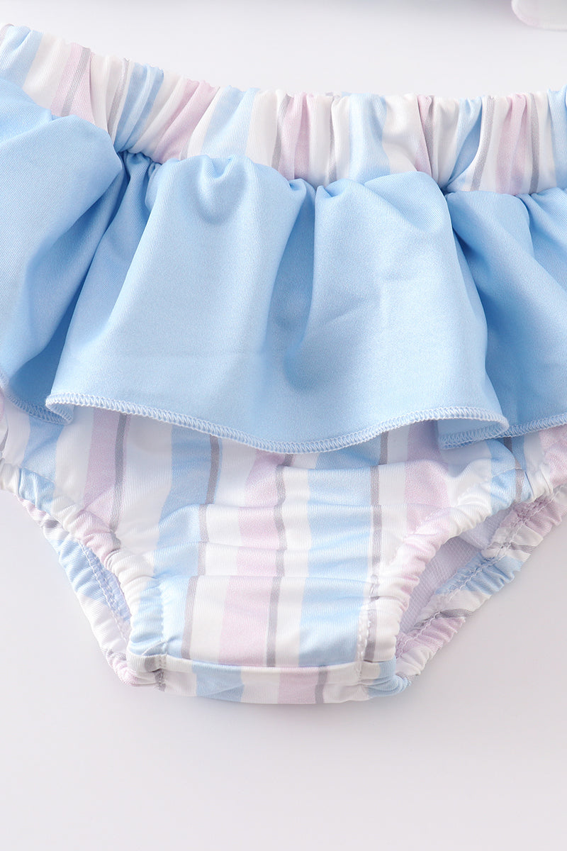 Crab french knot stripe 2pc girl swimsuit