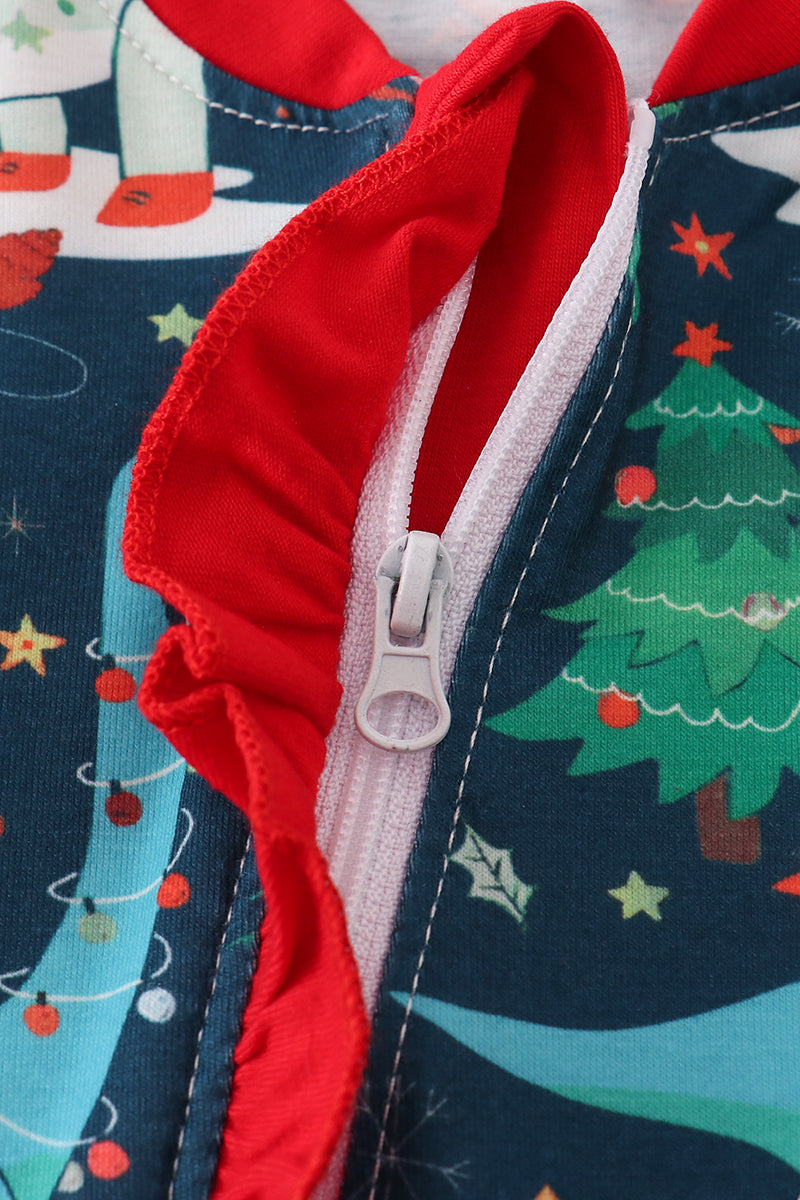 Green dinosaur print ruffle romper