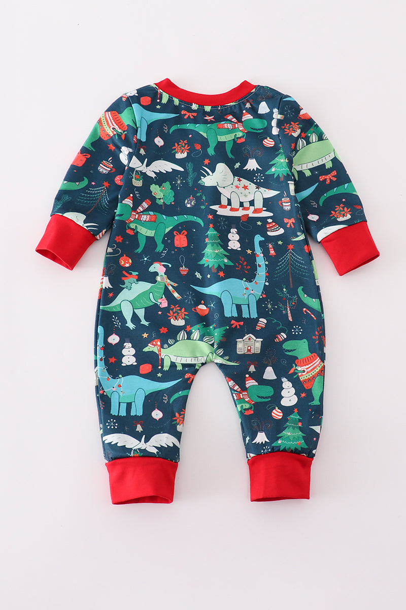 Green dinosaur print ruffle romper