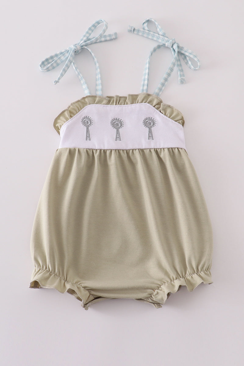 Green farm windmill embroidery ruffle bubble