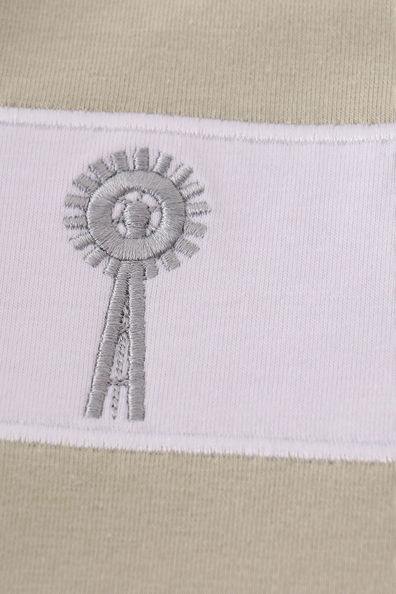 Green farm windmill embroidery shorts set