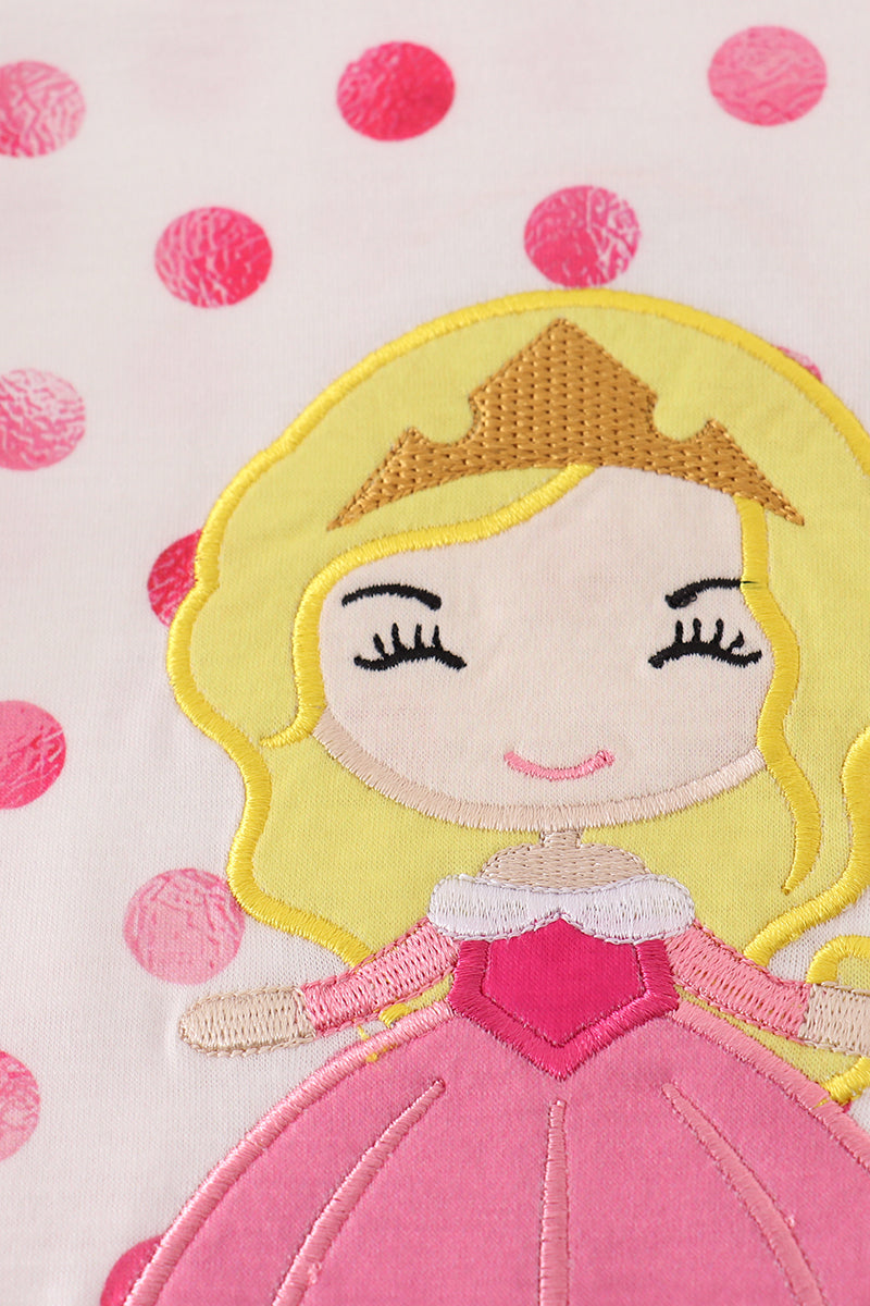 Pink character applique dot romper