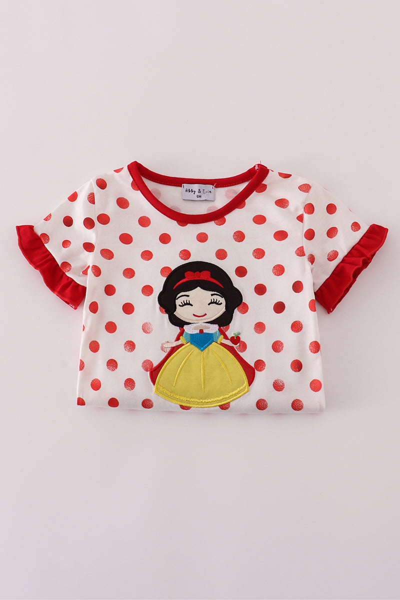 Red character applique dot romper