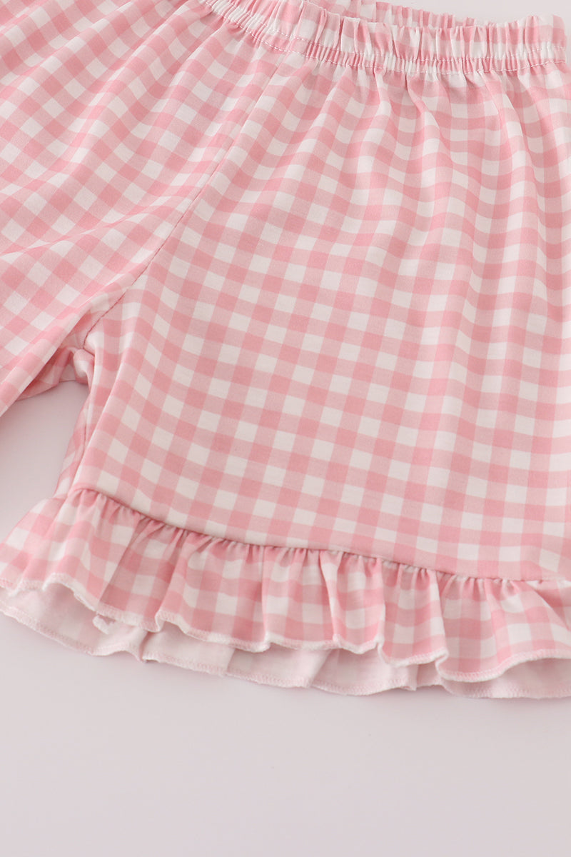 Pink floral bow ruffle shorts set