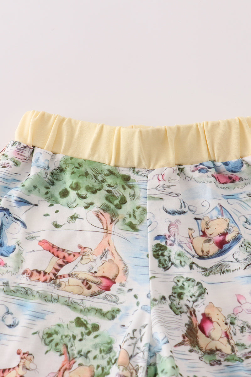 Yellow character print shorts set