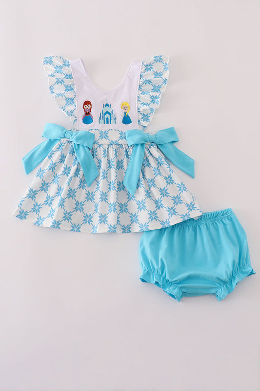 Blue character embroidery bloomer set
