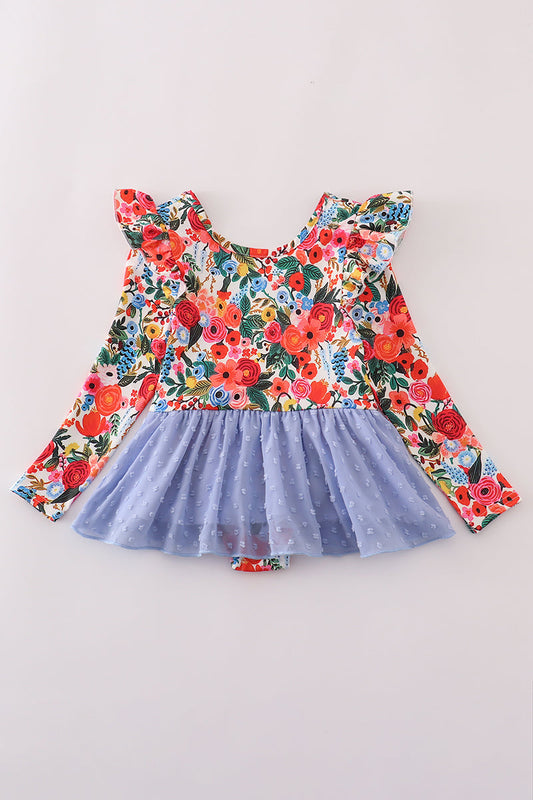 Blue floral swiss dot leotard