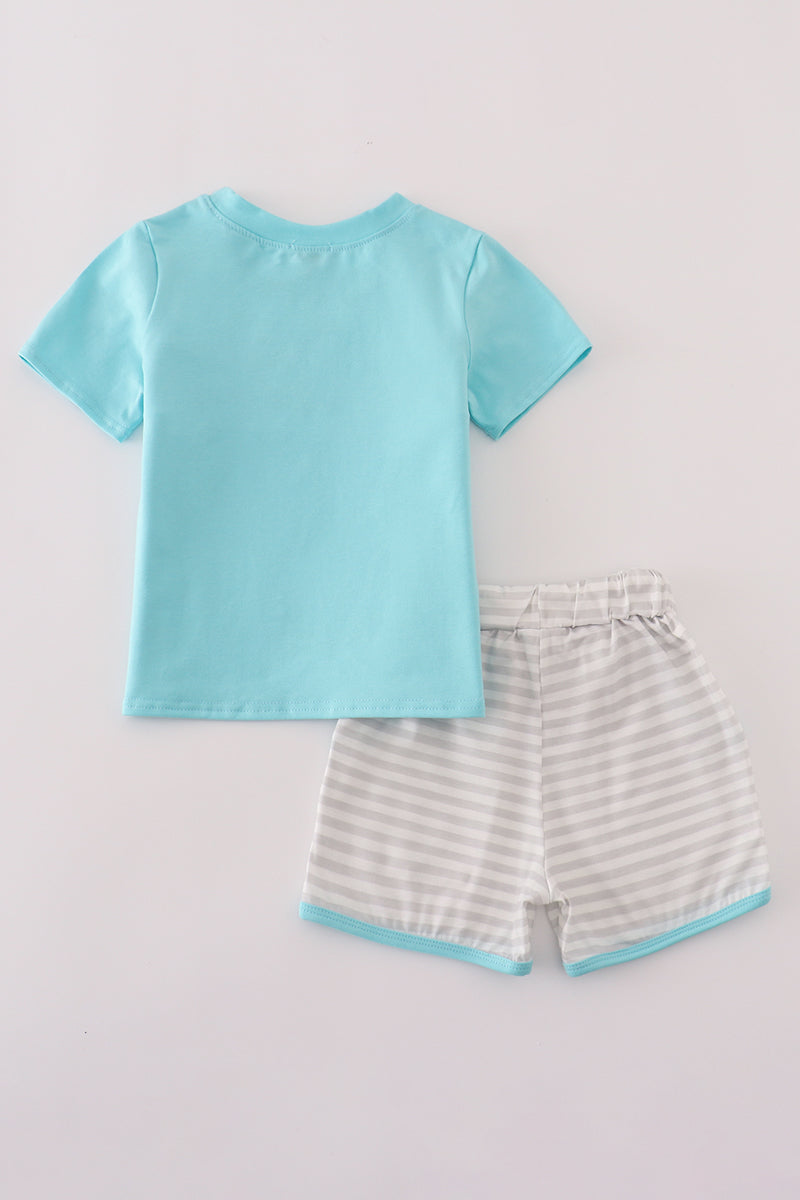 Blue taco embroidery stripe shorts set