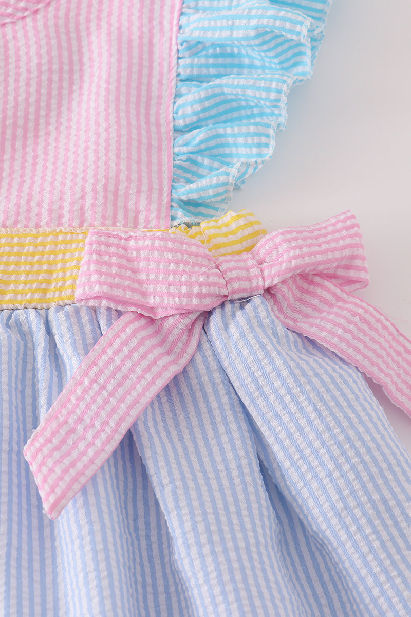 Multi seersucker stripe ruffle shorts set