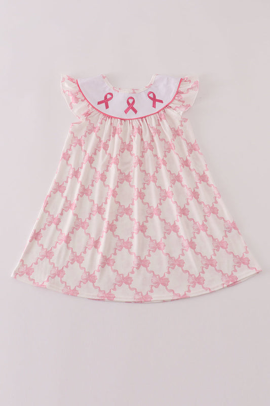 Pink bow tie embroidery ruffle dress