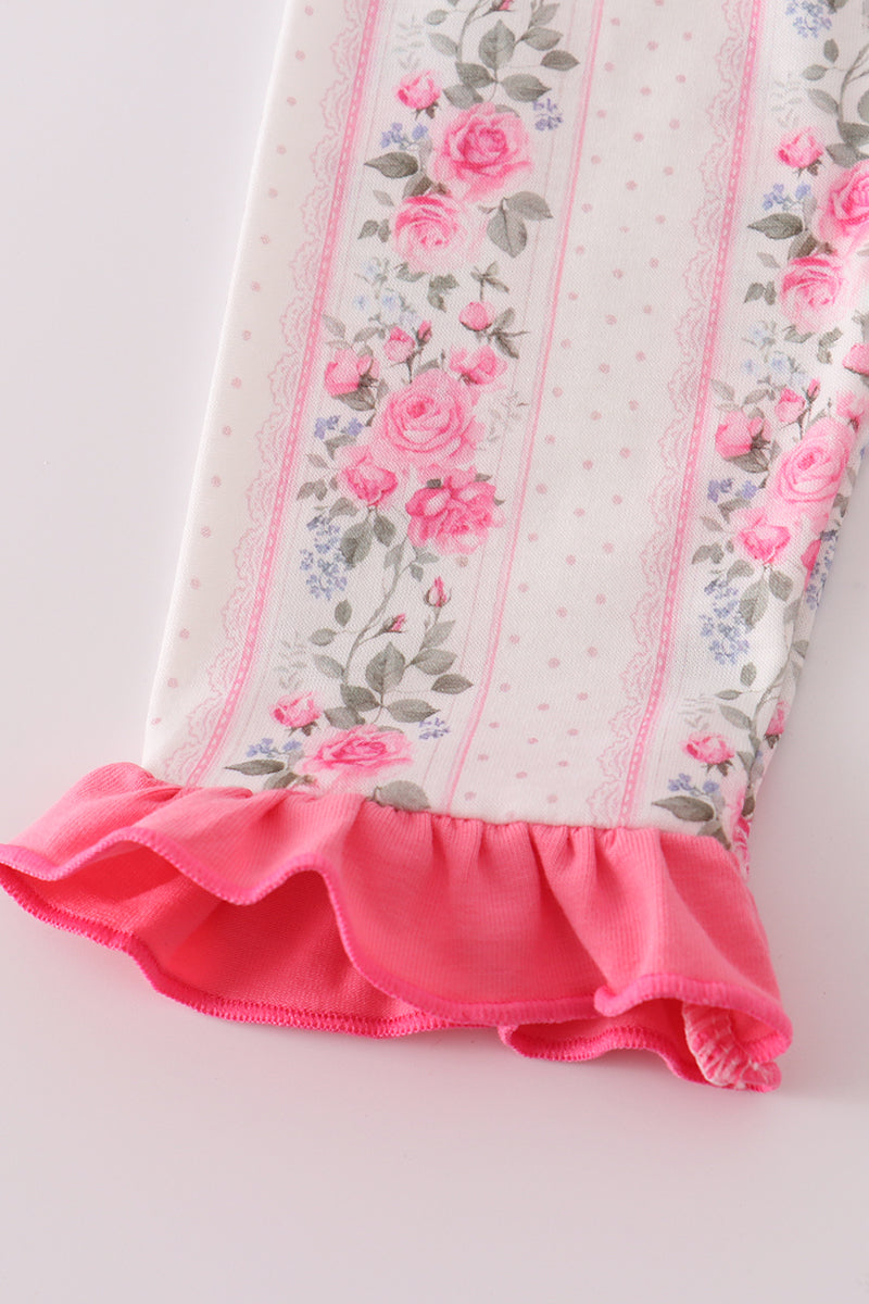 Pink floral print pants set