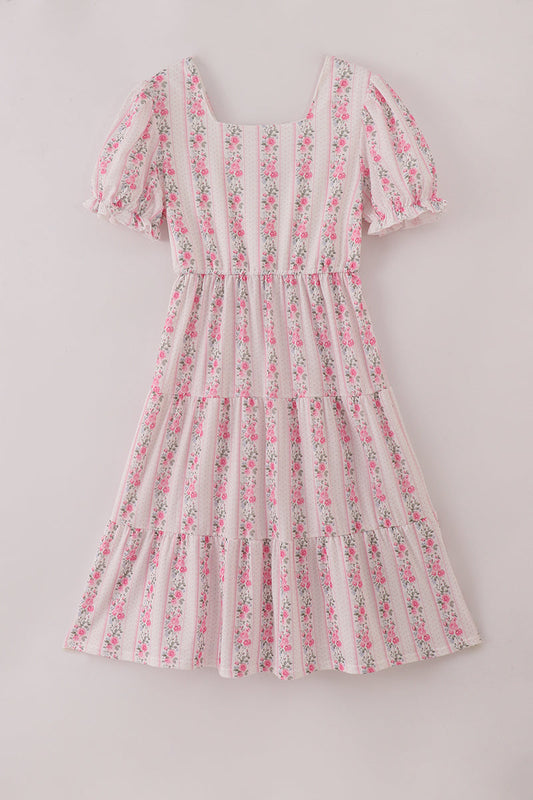 Pink floral print tiered mom dress