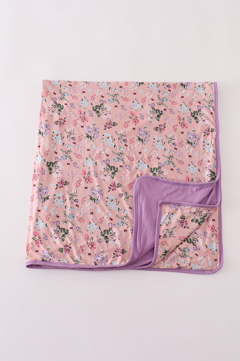 Purple floral print bamboo blanket