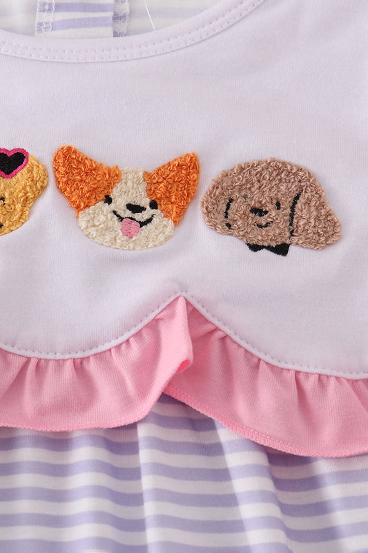 Purple puppy french knot stripe dress