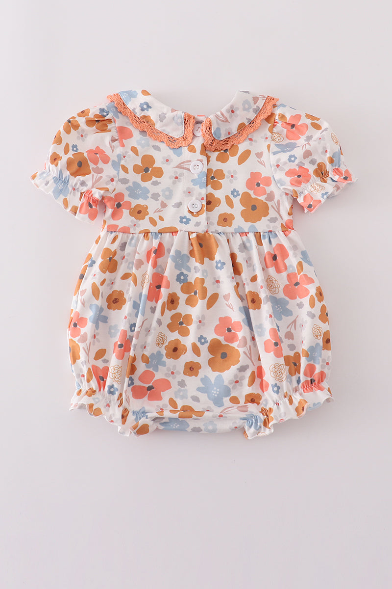 Floral print smocked ruffle bubble
