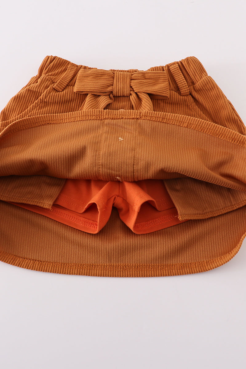 Black pearl bow corduroy skorts set