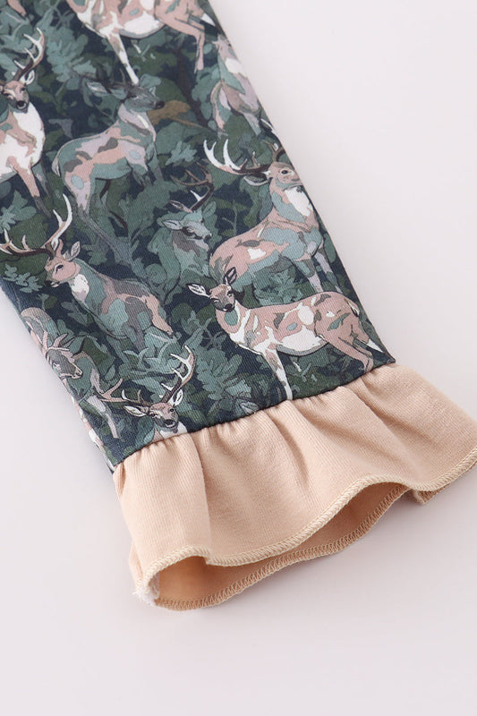 Camouflage hunting deer ruffle pants set