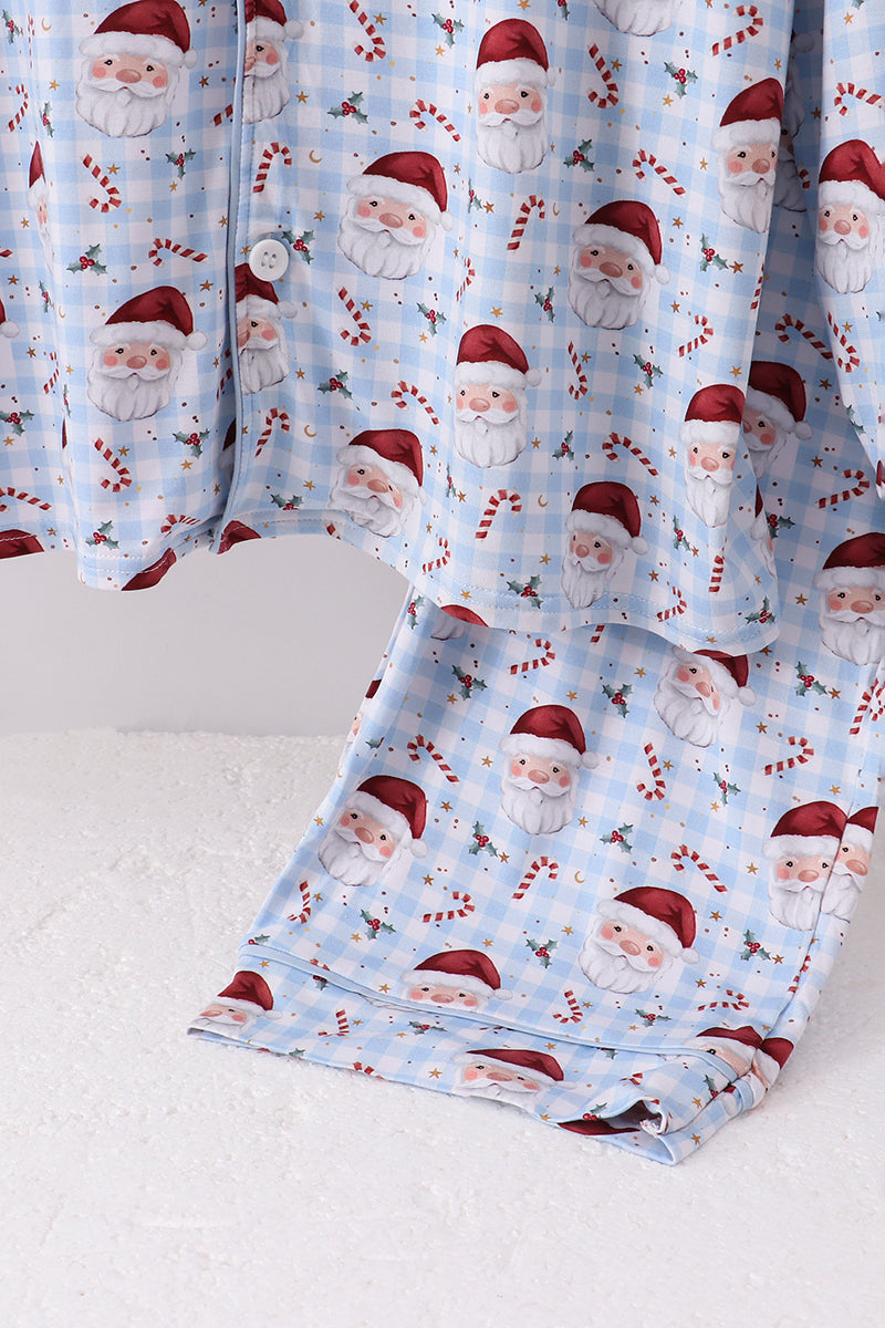 Blue santa claus bamboo dad pajamas set