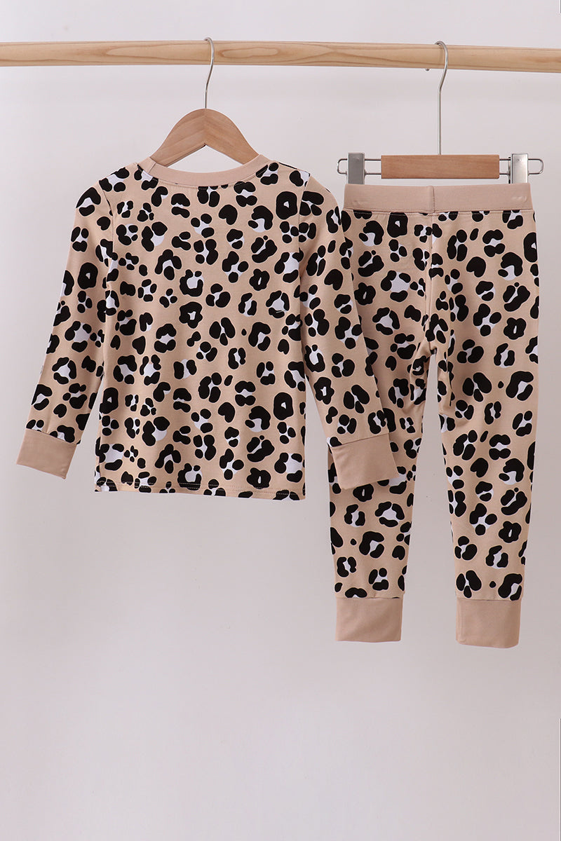 Brown leopard bamboo pajama set