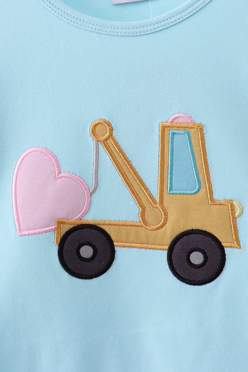Blue truck heart applique ruffle pants set