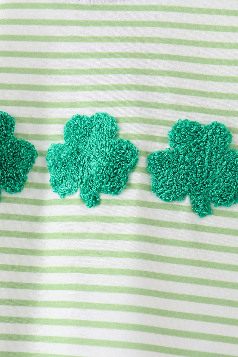 Green clover french knot stripe pants set