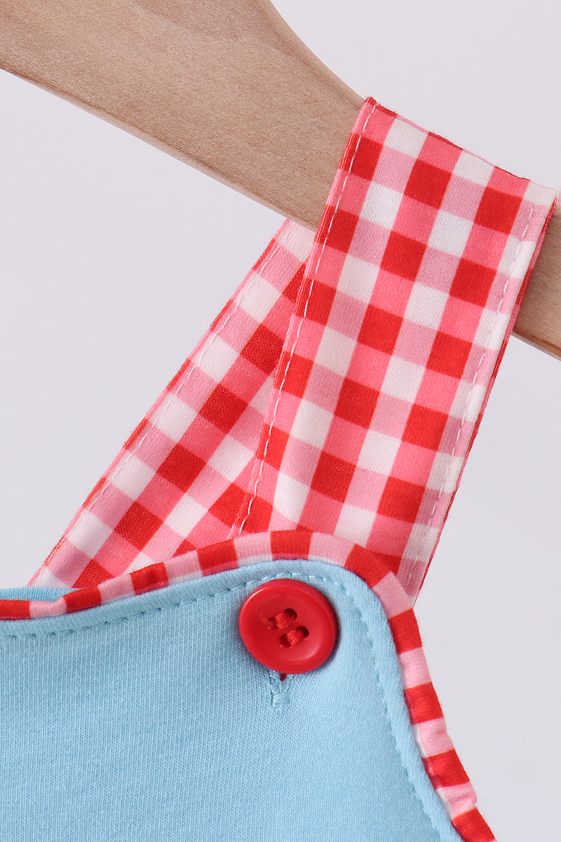 Blue strawberry applique bubble