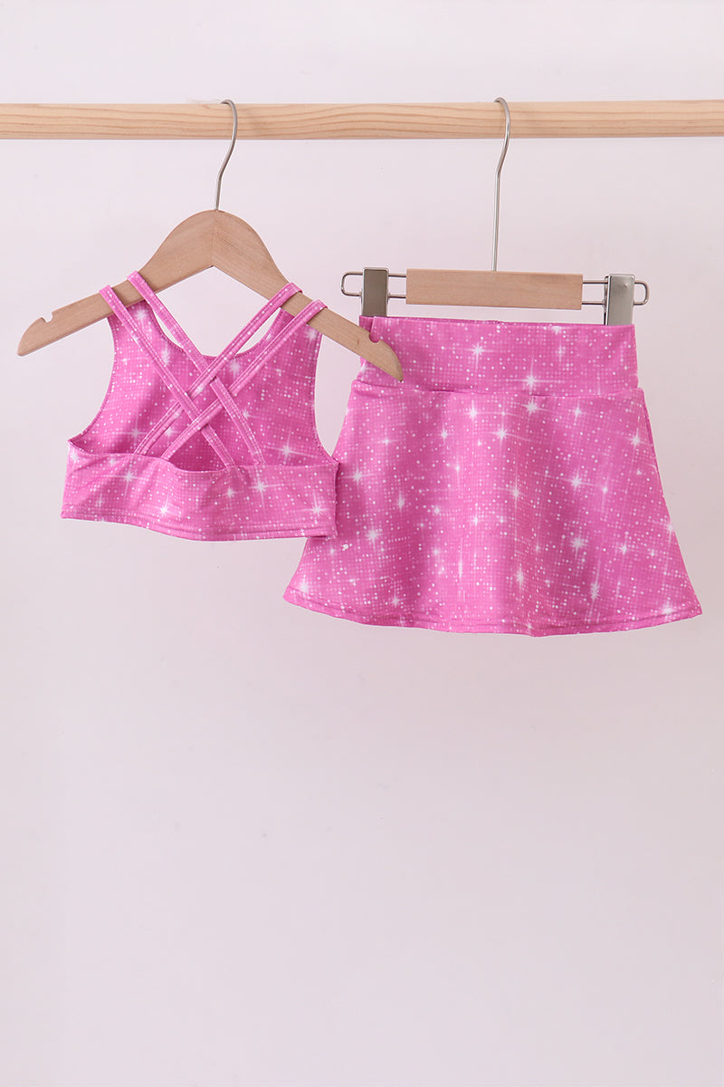 Pink glitter skort set