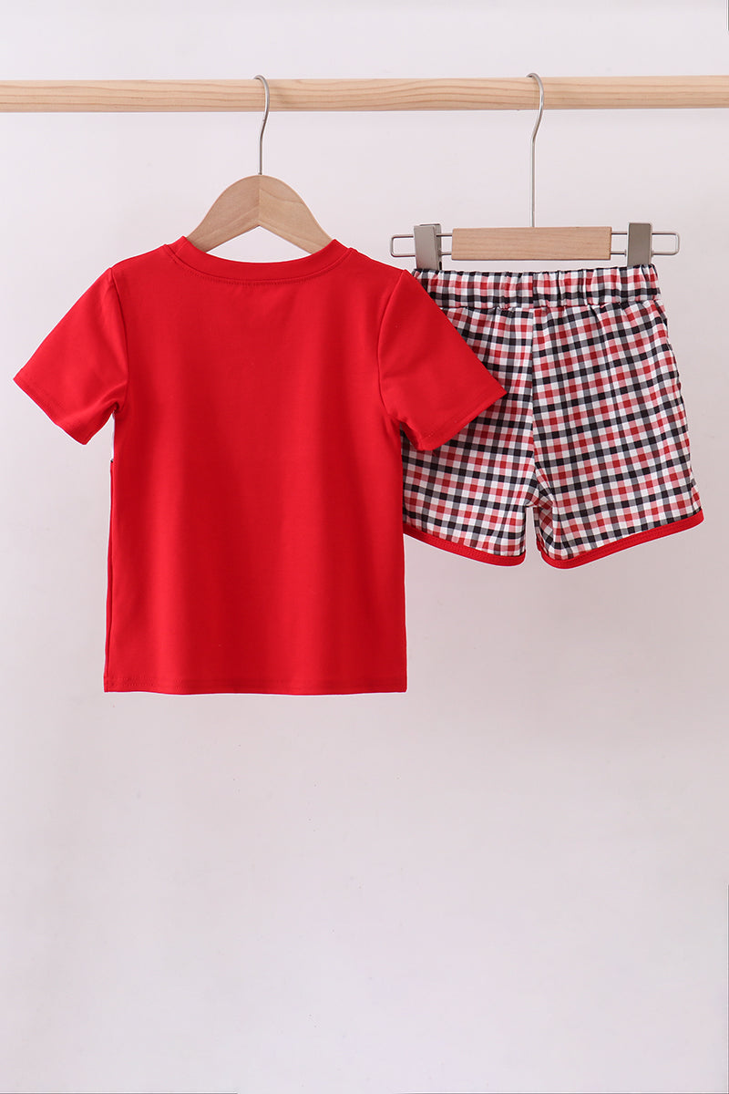 Georgia go dawgs embroidery plaid shorts set