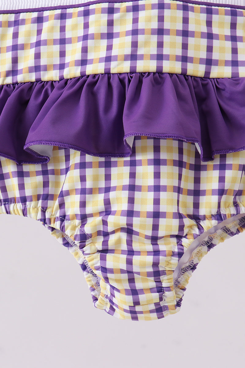 Purple LSU GEAUX smocked swimsuit