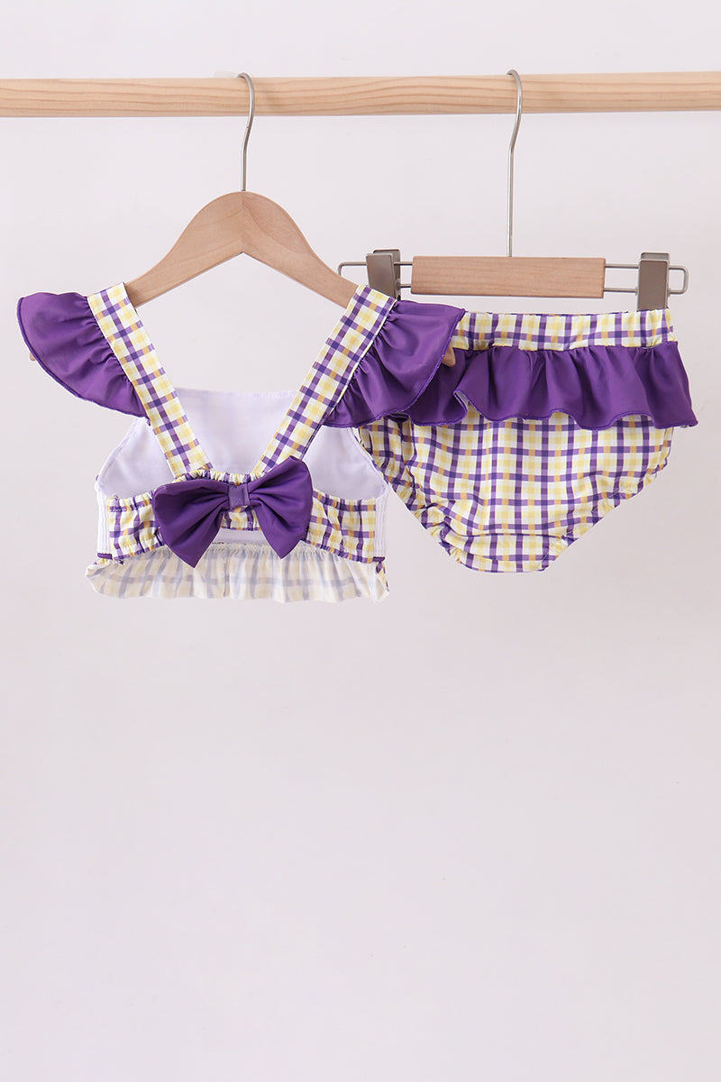 Purple LSU GEAUX smocked 2pc swimsuit