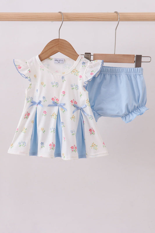 Blue floral bow bloomer set