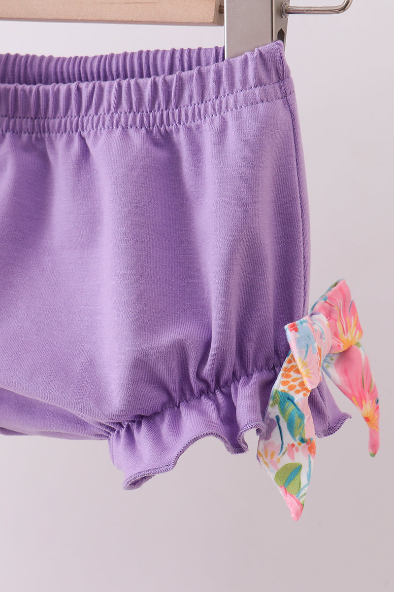 Purple floral daddy's girl smocked ruffle bloomer set