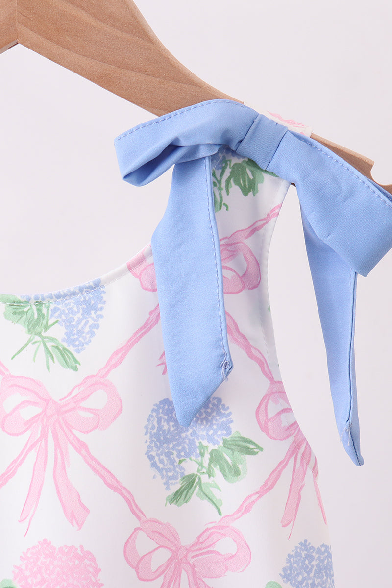 Blue bow floral ruffle swimsuit