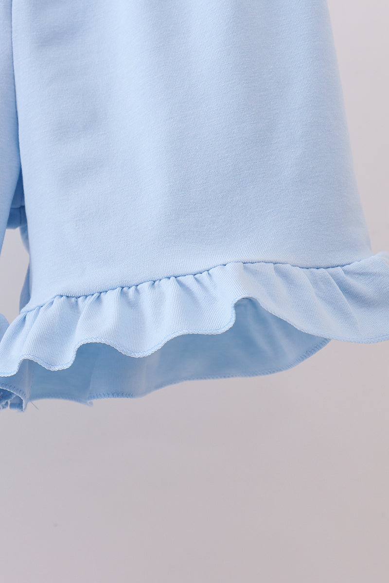Blue whale embroidery ruffle shorts set