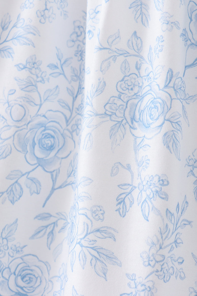 Blue whale embroidery ruffle shorts set