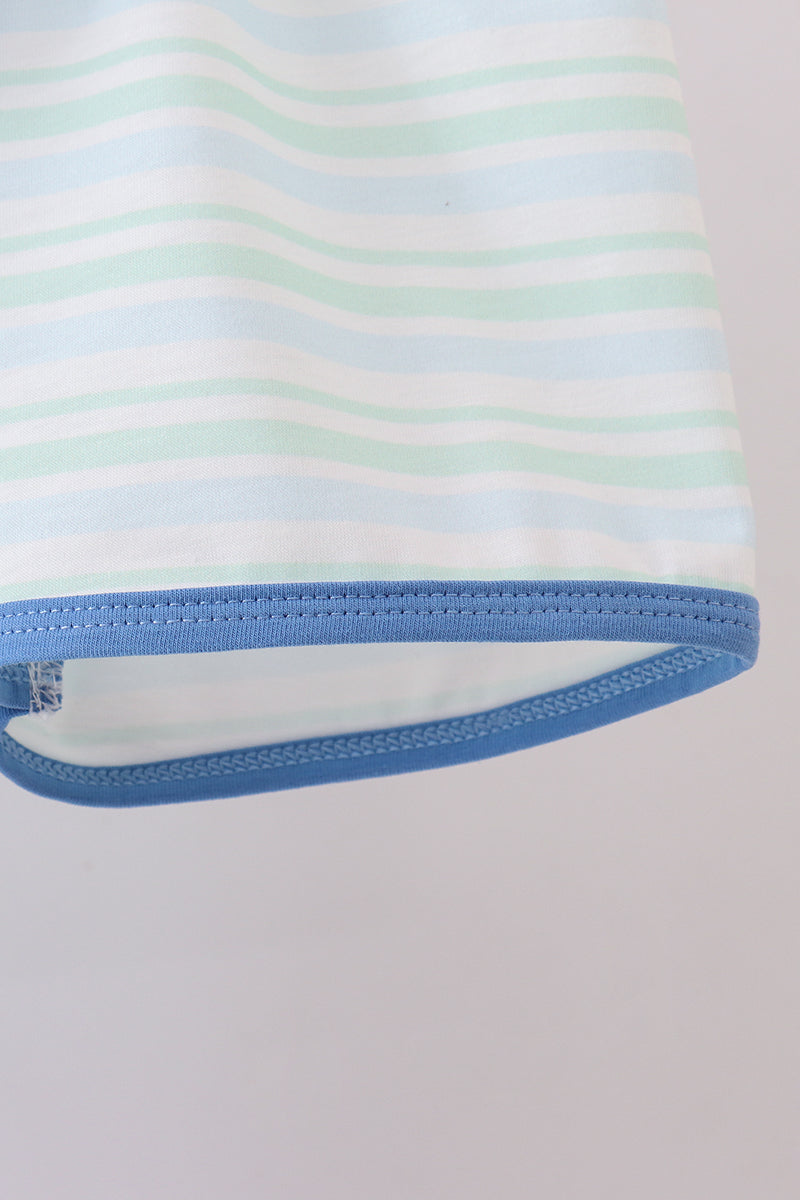 Blue excavator applique shorts set