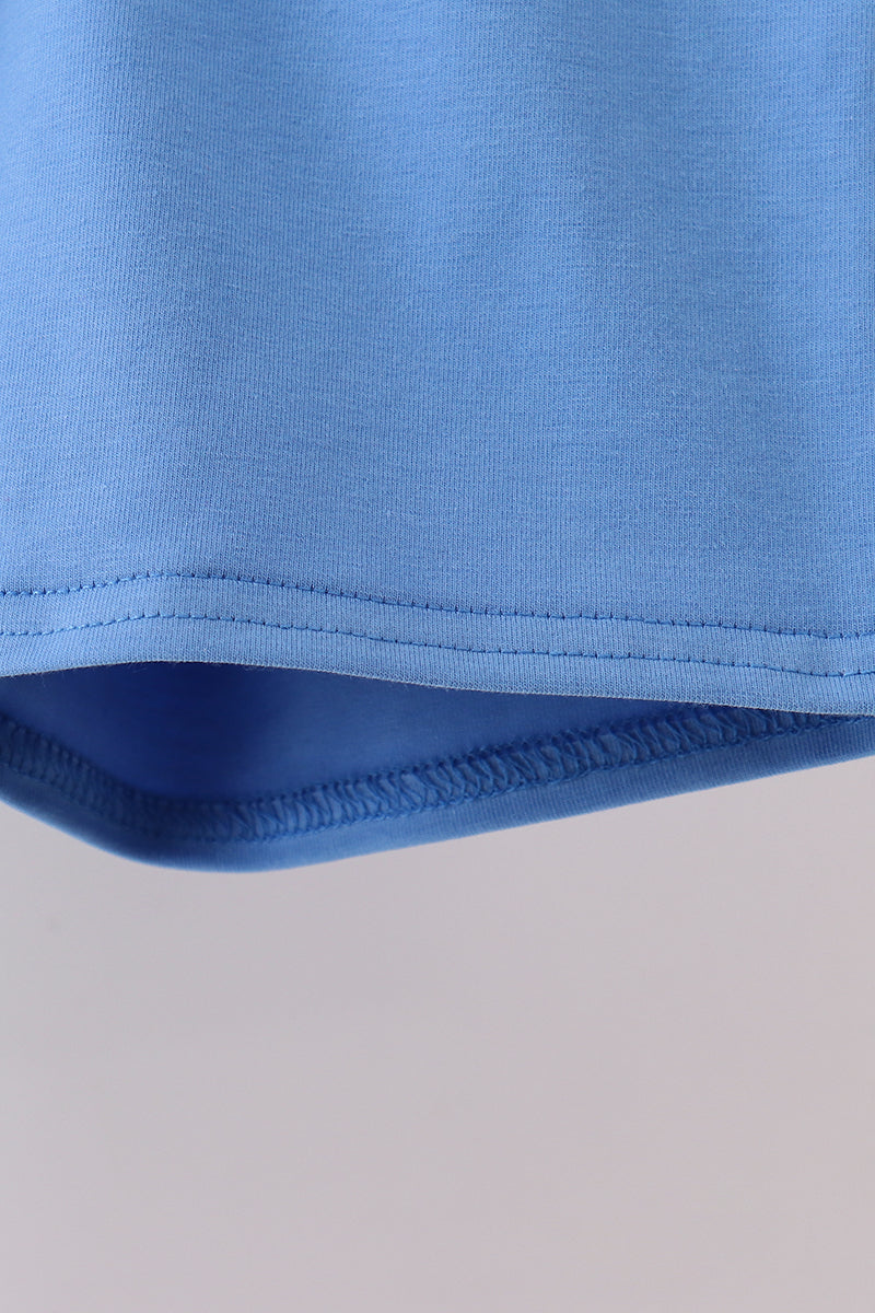 Blue excavator embroidery shorts set