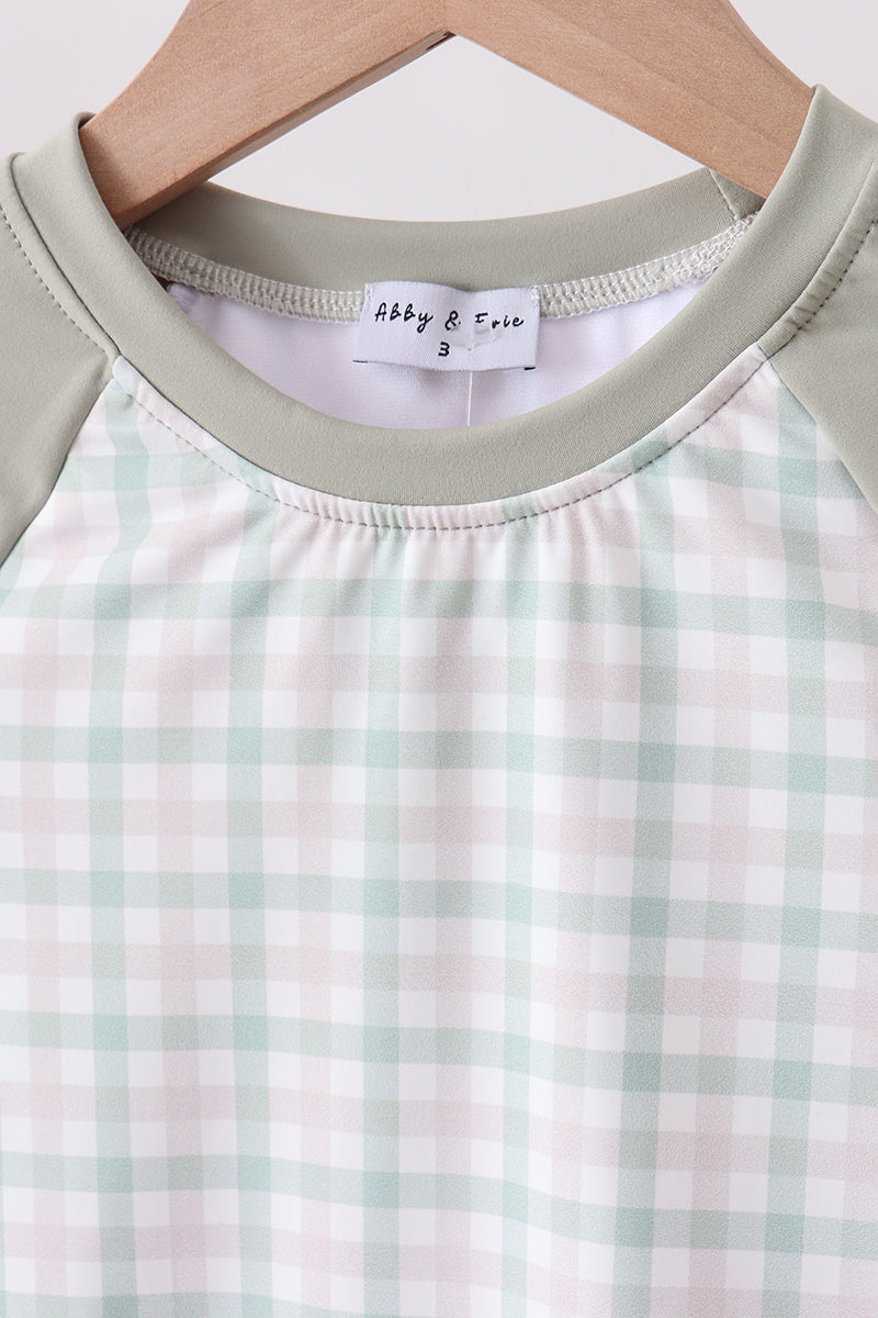 Sage plaid rashguard swimsuit