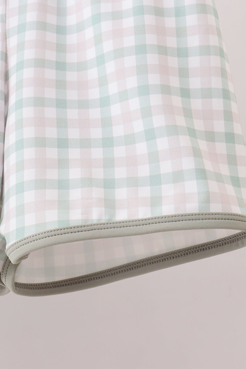 Sage plaid rashguard swimsuit