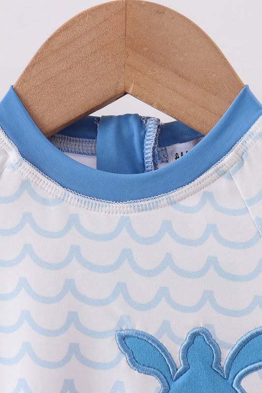 Blue beach sea turtle applique one-piece swimsuit