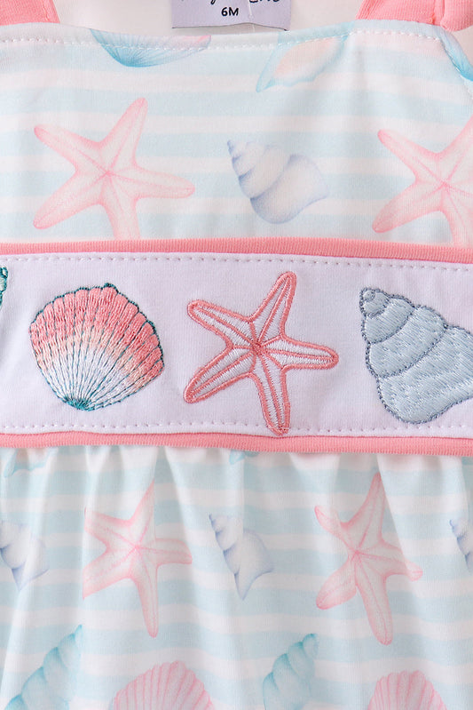 Pink shell starfish embroidery bow bubble