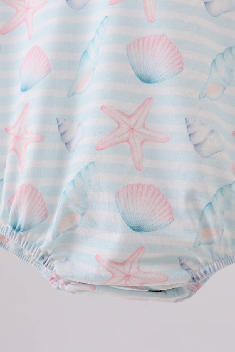 Blue shell starfish embroidery bubble