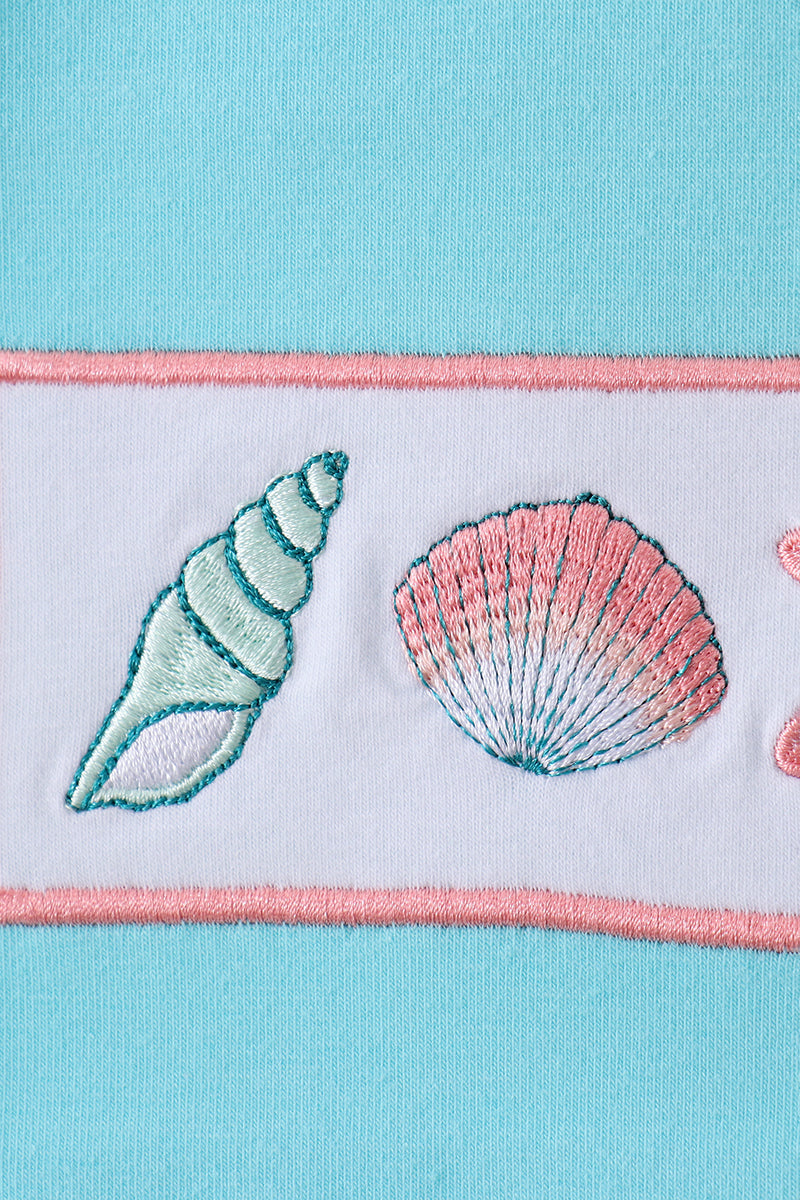 Blue shell starfish embroidery shorts set