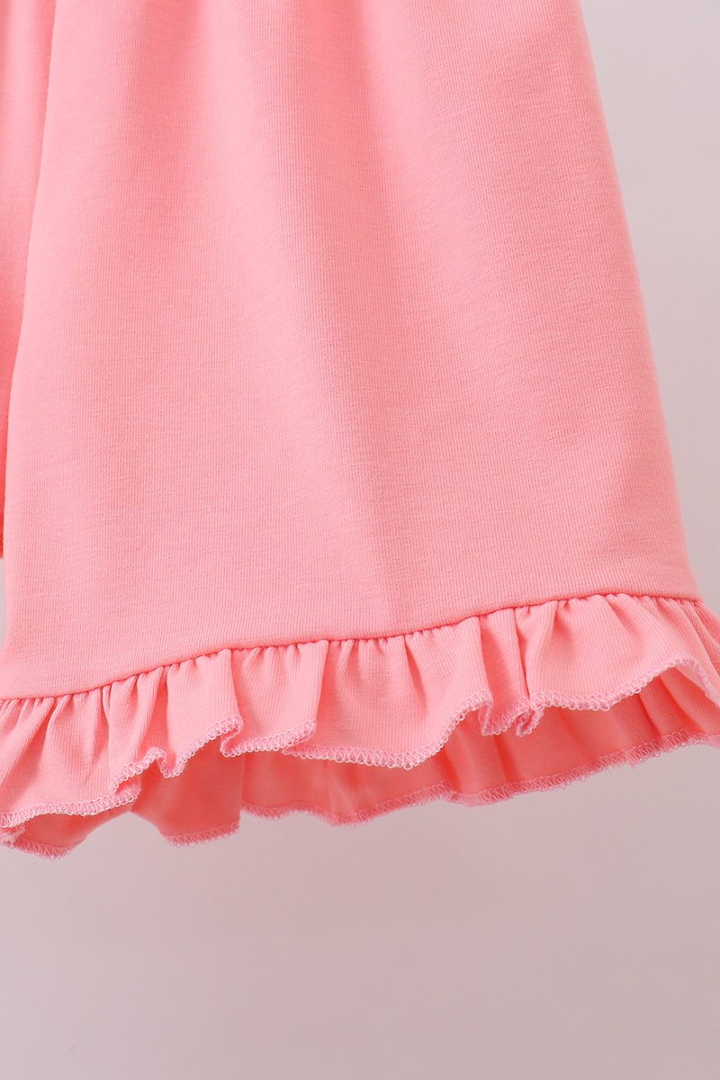 Pink shell starfish embroidery ruffle shorts set