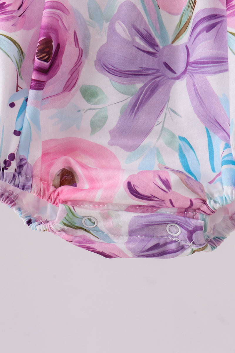Purple floral print ruffle bubble