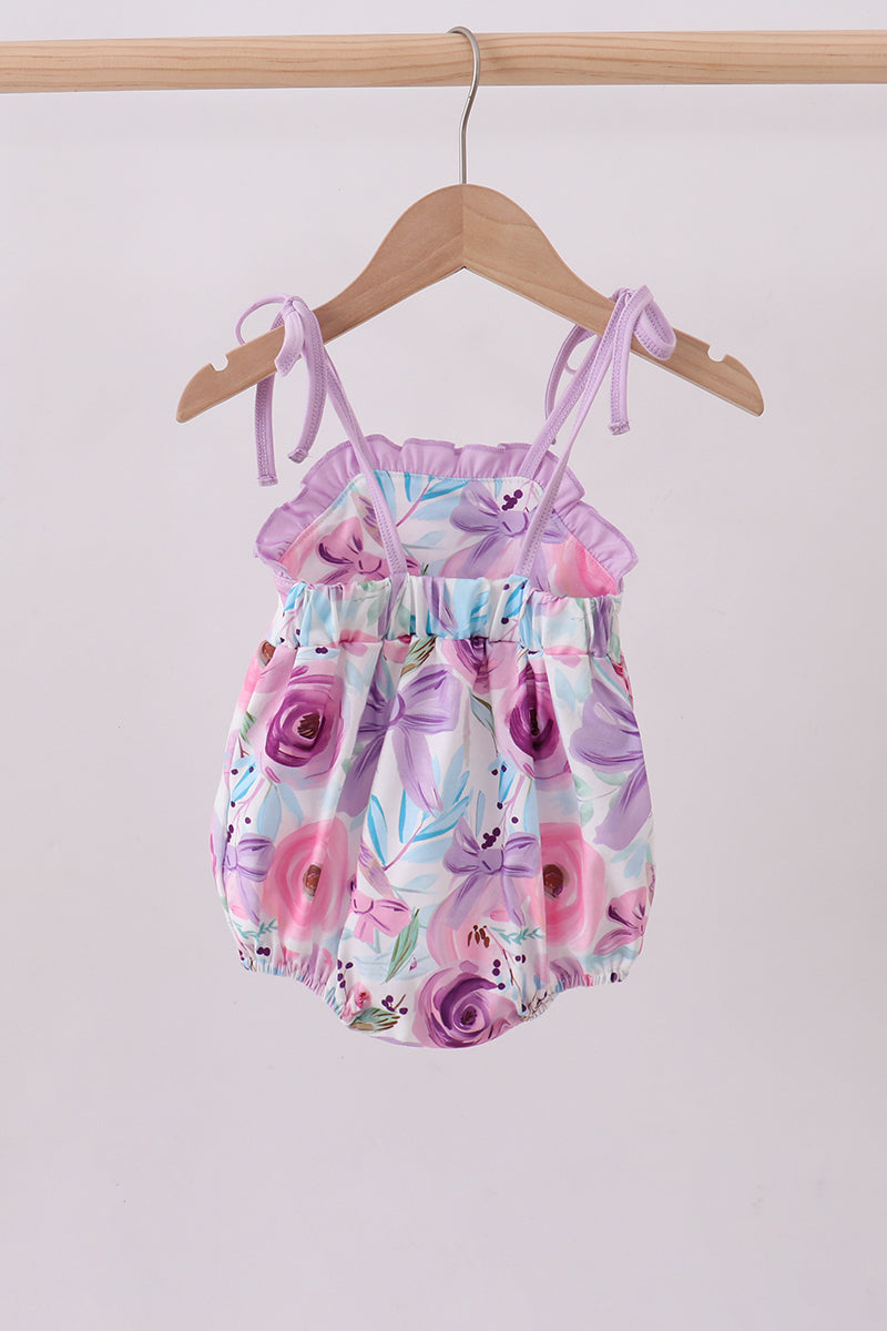Purple floral print ruffle bubble