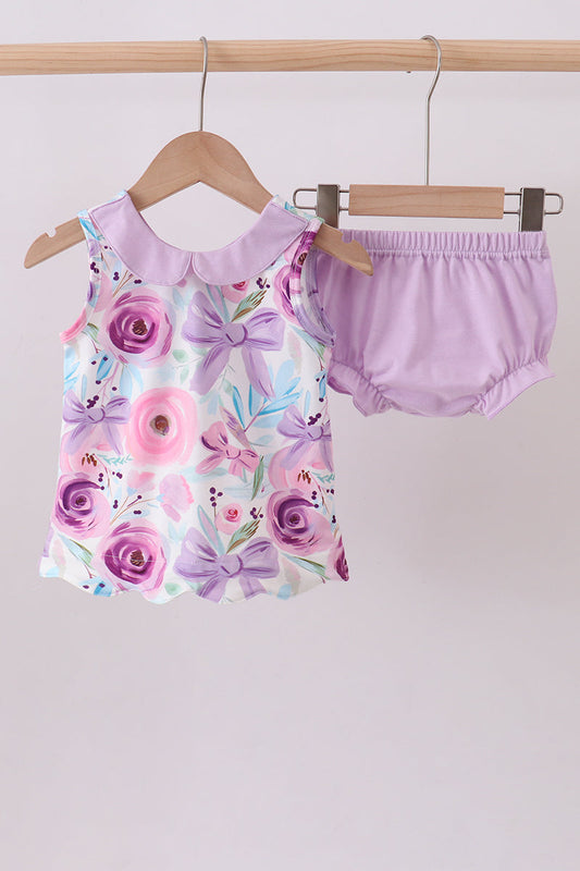 Purple floral print bloomer set