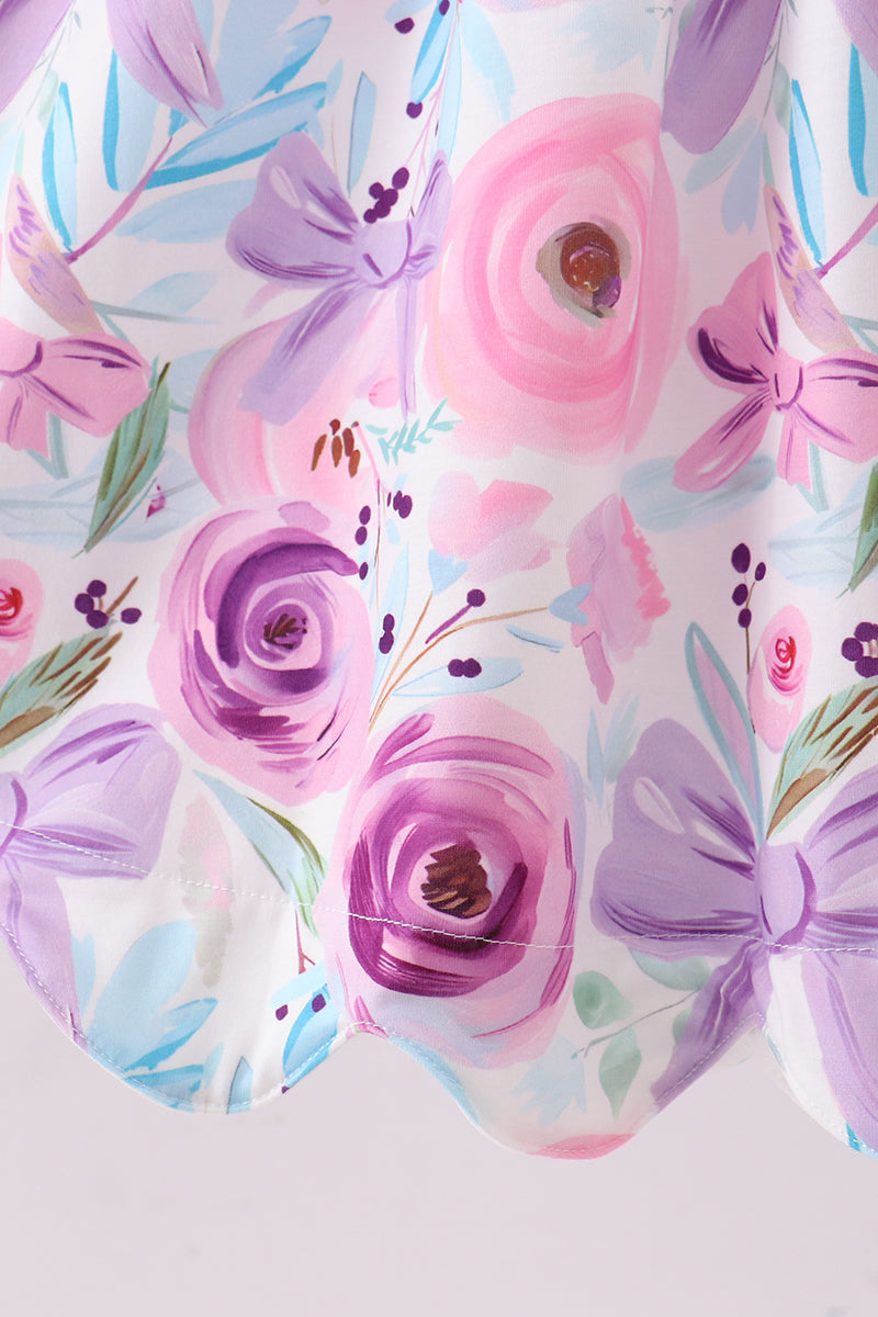 Purple MAMA'S GIRL embroidery floral ruffle dress