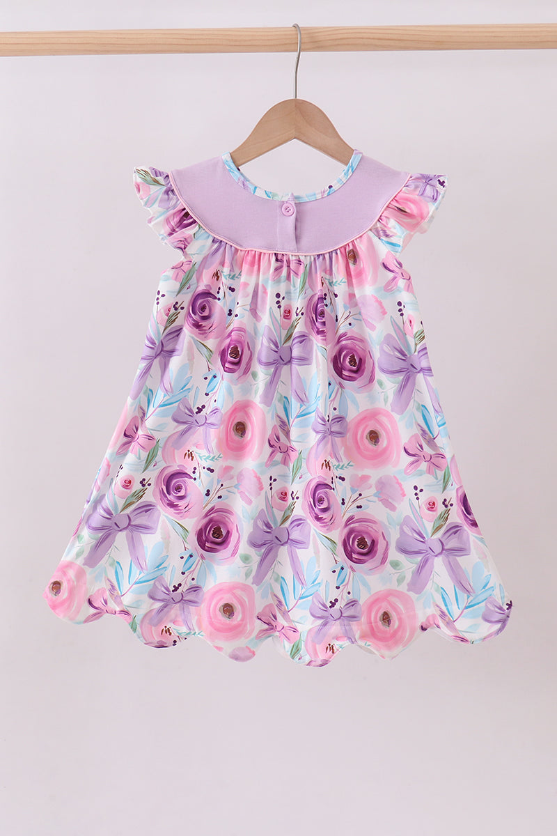 Purple MAMA'S GIRL embroidery floral ruffle dress
