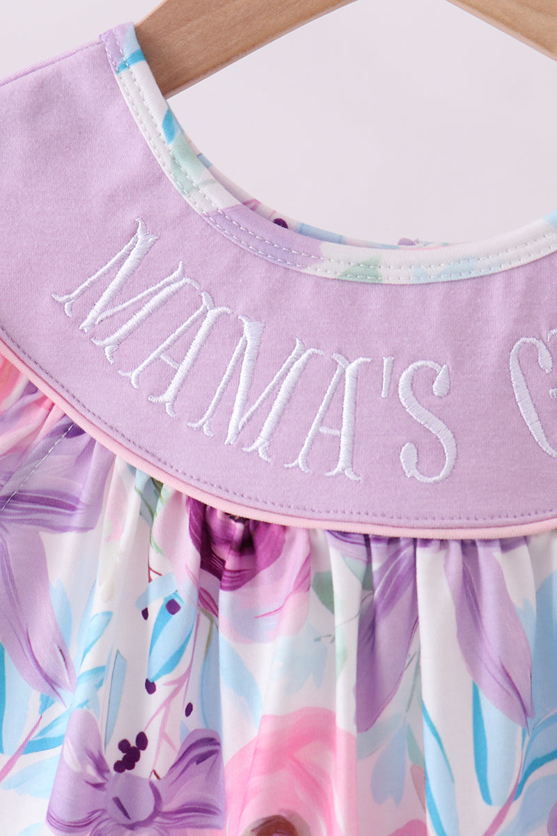 Purple MAMA'S GIRL embroidery floral ruffle dress
